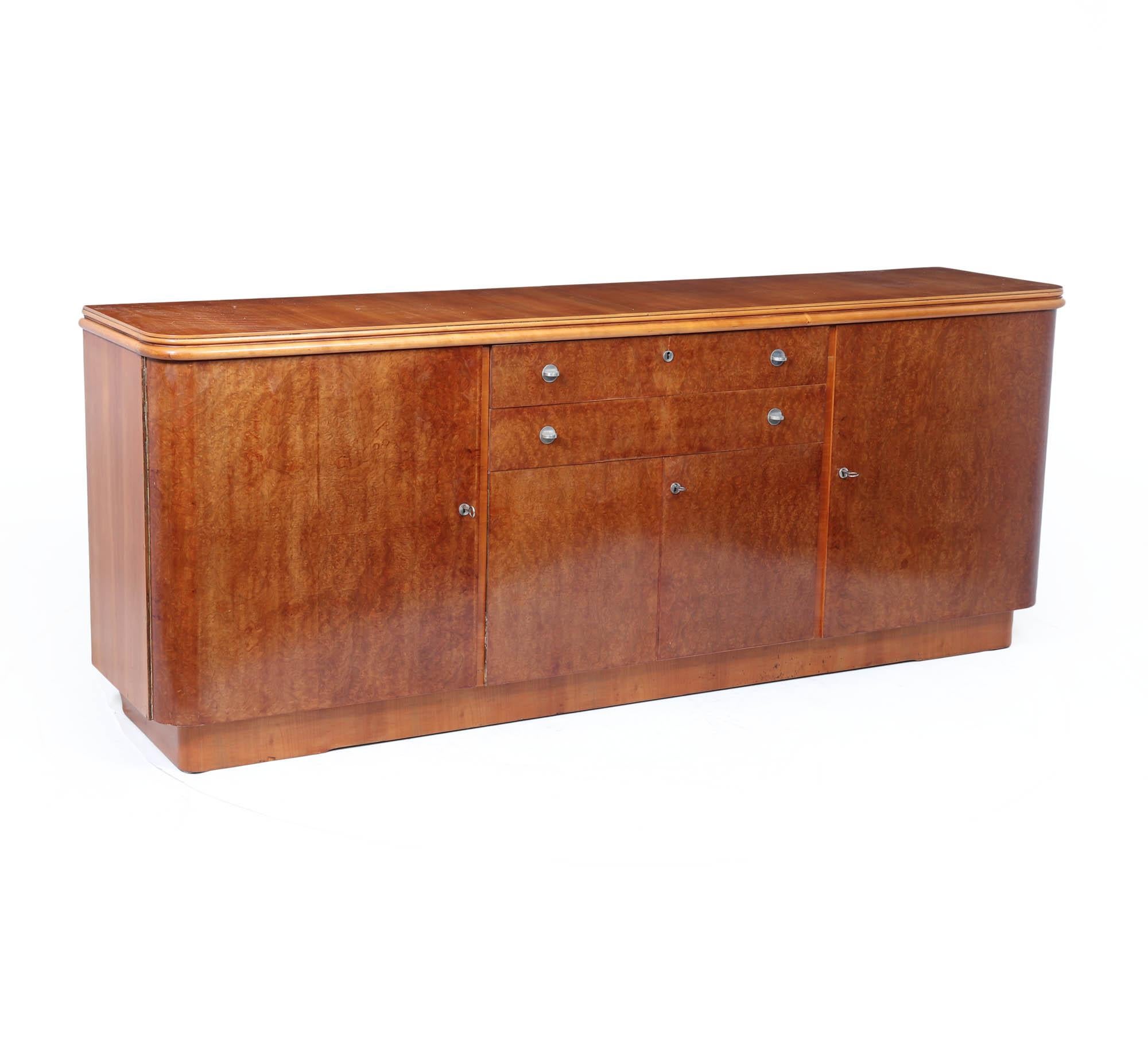 Mid-20th Century French Art Deco Sideboard in Burr Maple and Cherry, 1930s For Sale