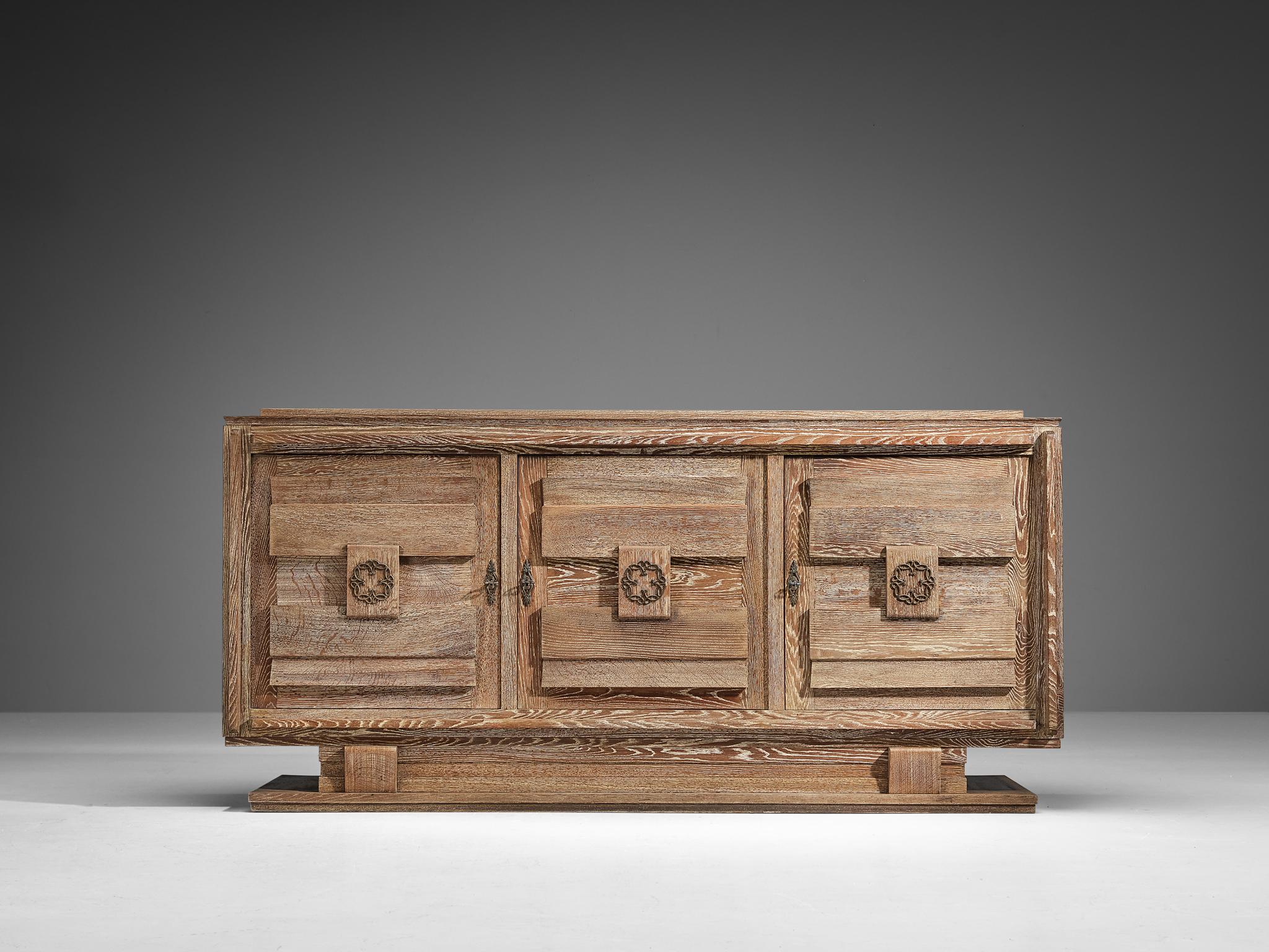 Mid-20th Century French Art Deco Sideboard in Cerused Oak  For Sale