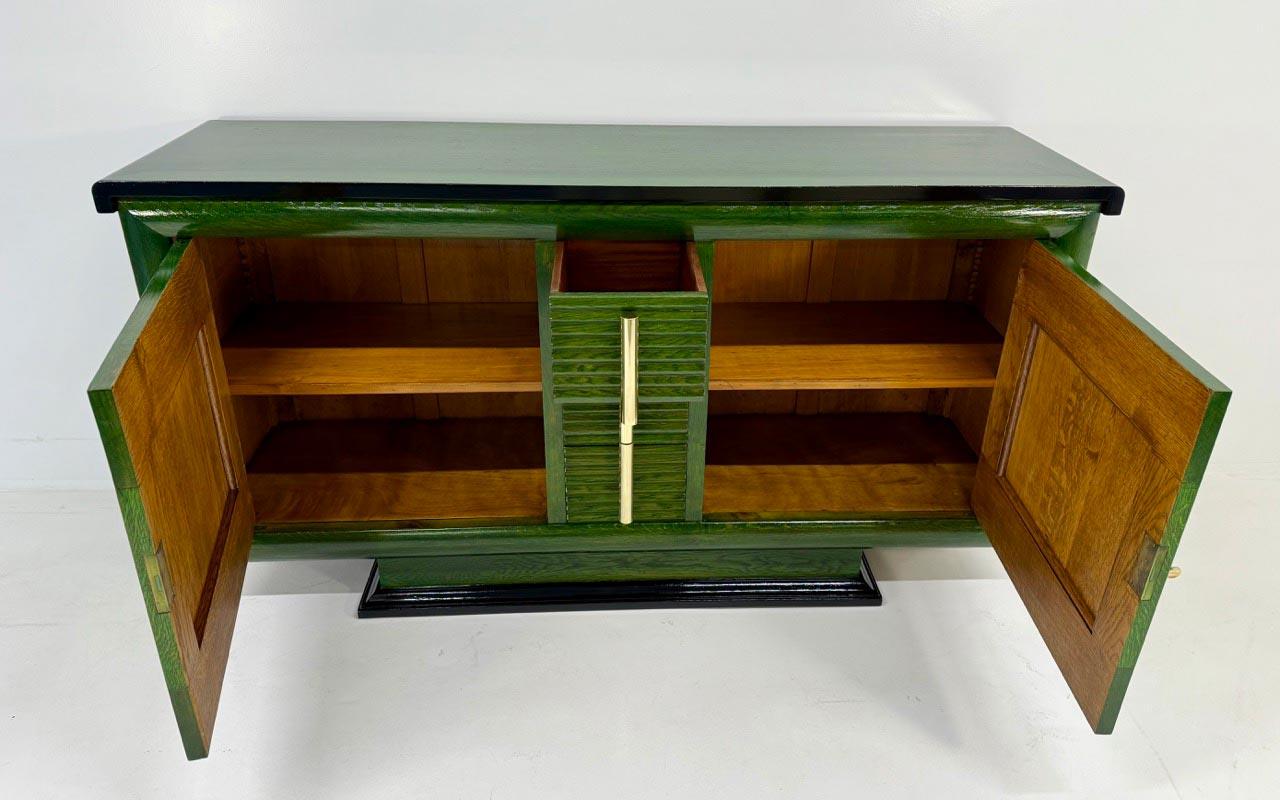 Französisches Art-Déco-Sideboard mit grünen Anilin- und Blattgoldtafeln, 1930er Jahre im Angebot 3