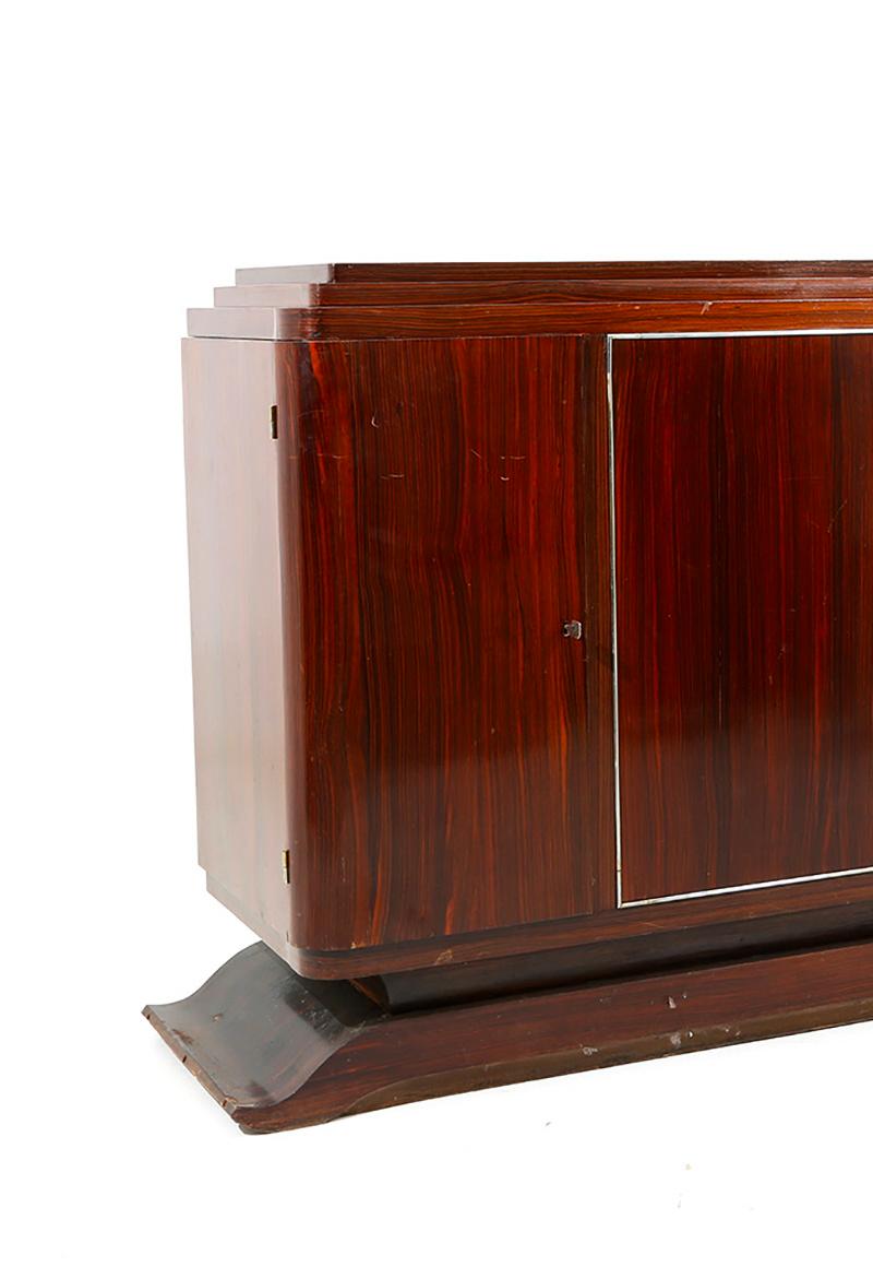 Mid-20th Century French Art Deco Sideboard in Macassar Wood and Chromed Aluminum, 1930s