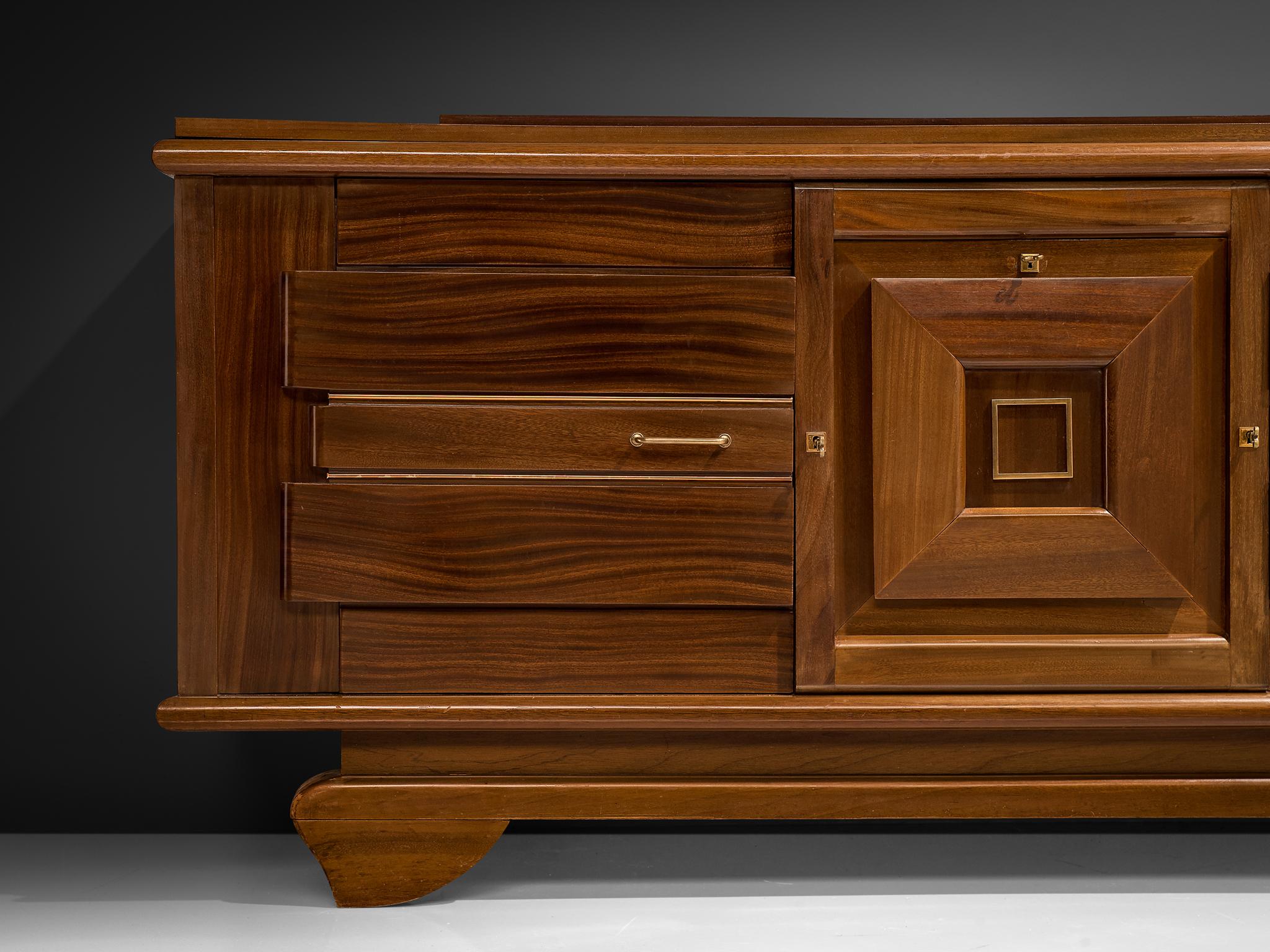 French Art Deco Sideboard in Mahogany and Brass In Good Condition For Sale In Waalwijk, NL