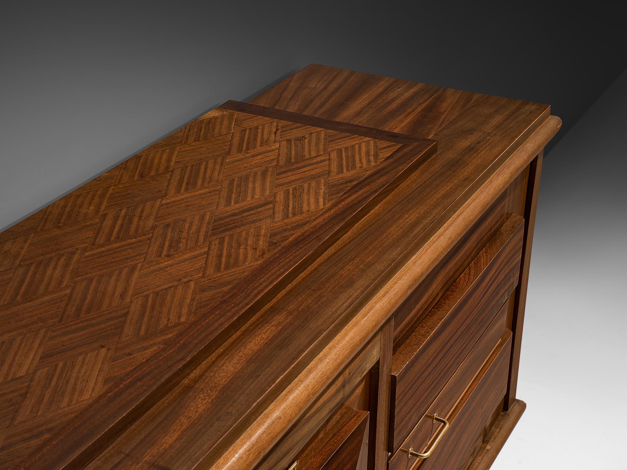 French Art Deco Sideboard in Mahogany and Brass For Sale 1