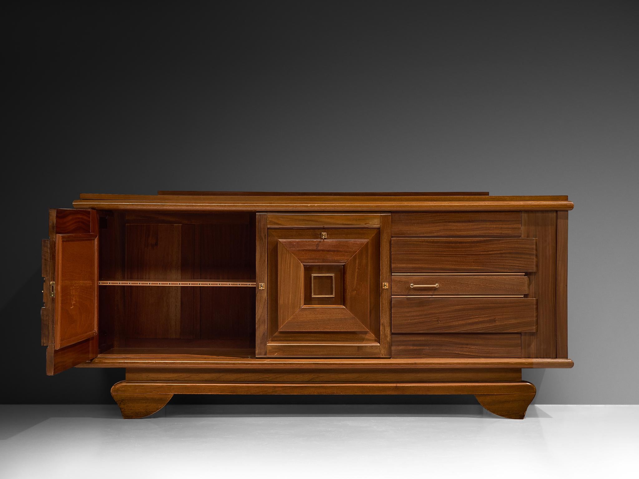 French Art Deco Sideboard in Mahogany and Brass For Sale 2