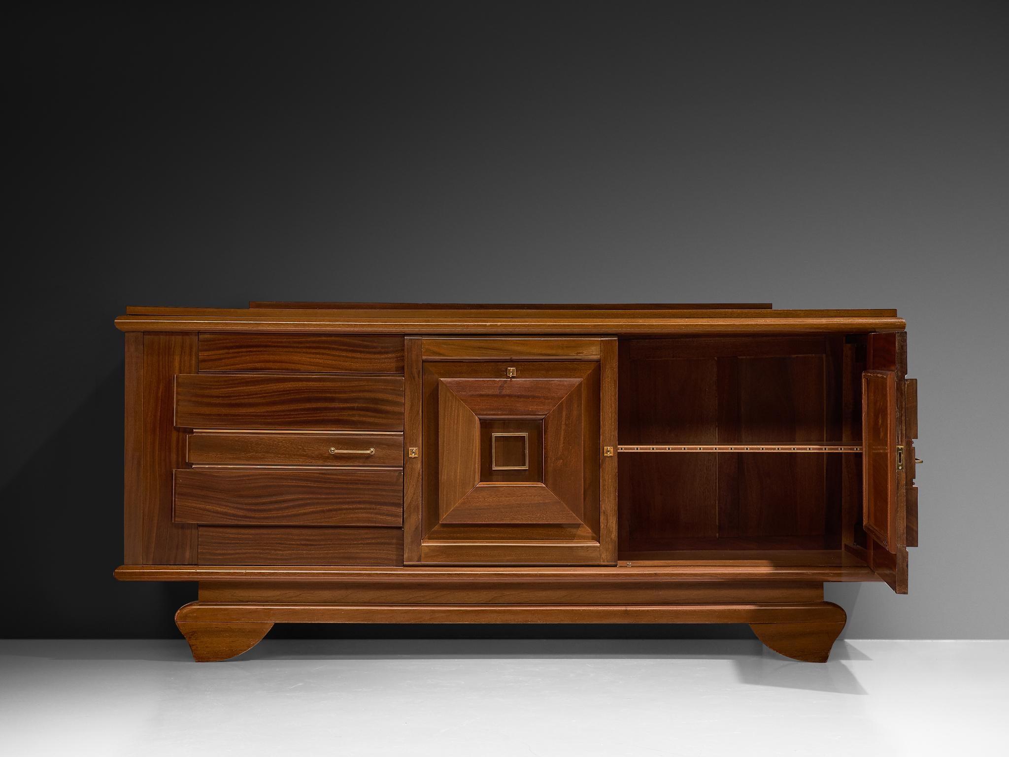 French Art Deco Sideboard in Mahogany and Brass For Sale 3