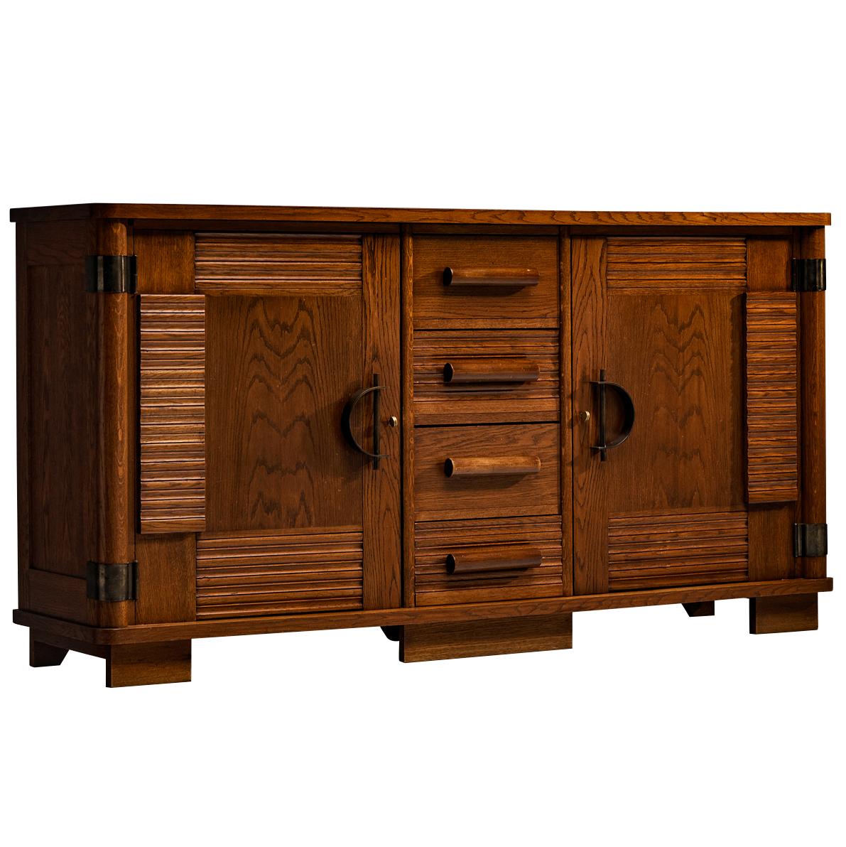 French Art Deco Sideboard in Oak and Brass Detailing