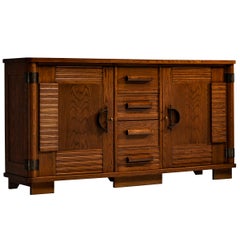 French Art Deco Sideboard in Oak and Brass Detailing