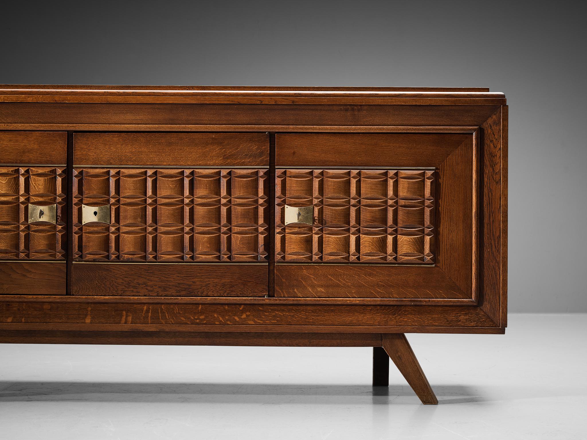 French Art Deco Sideboard in Oak and Brass For Sale 7