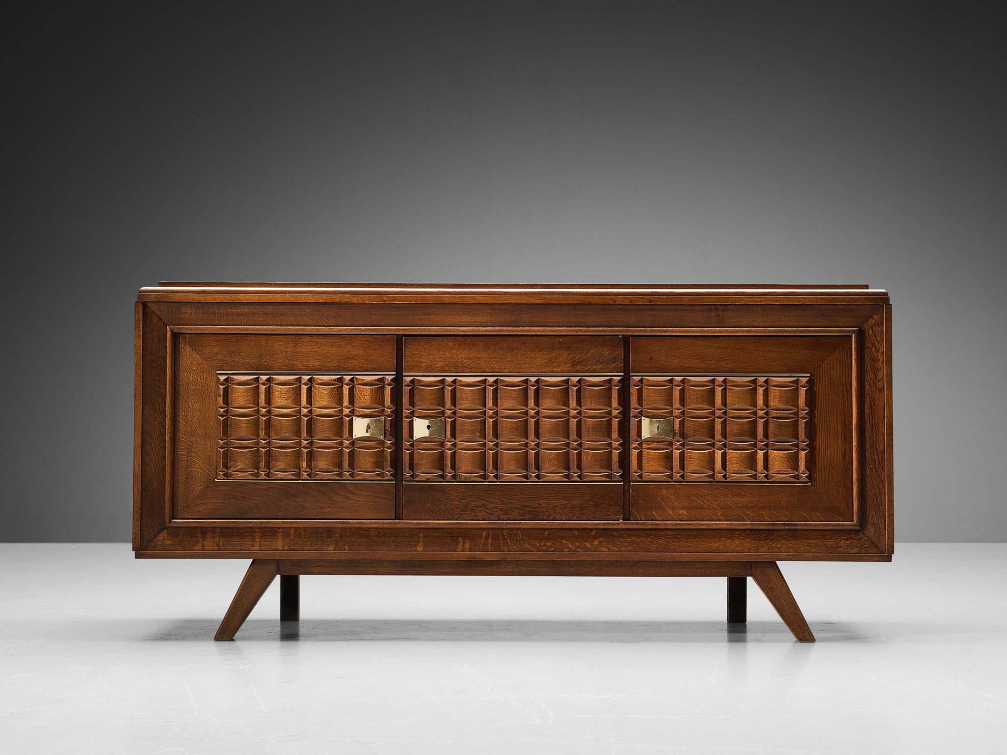 French Art Deco Sideboard in Oak and Brass For Sale 1