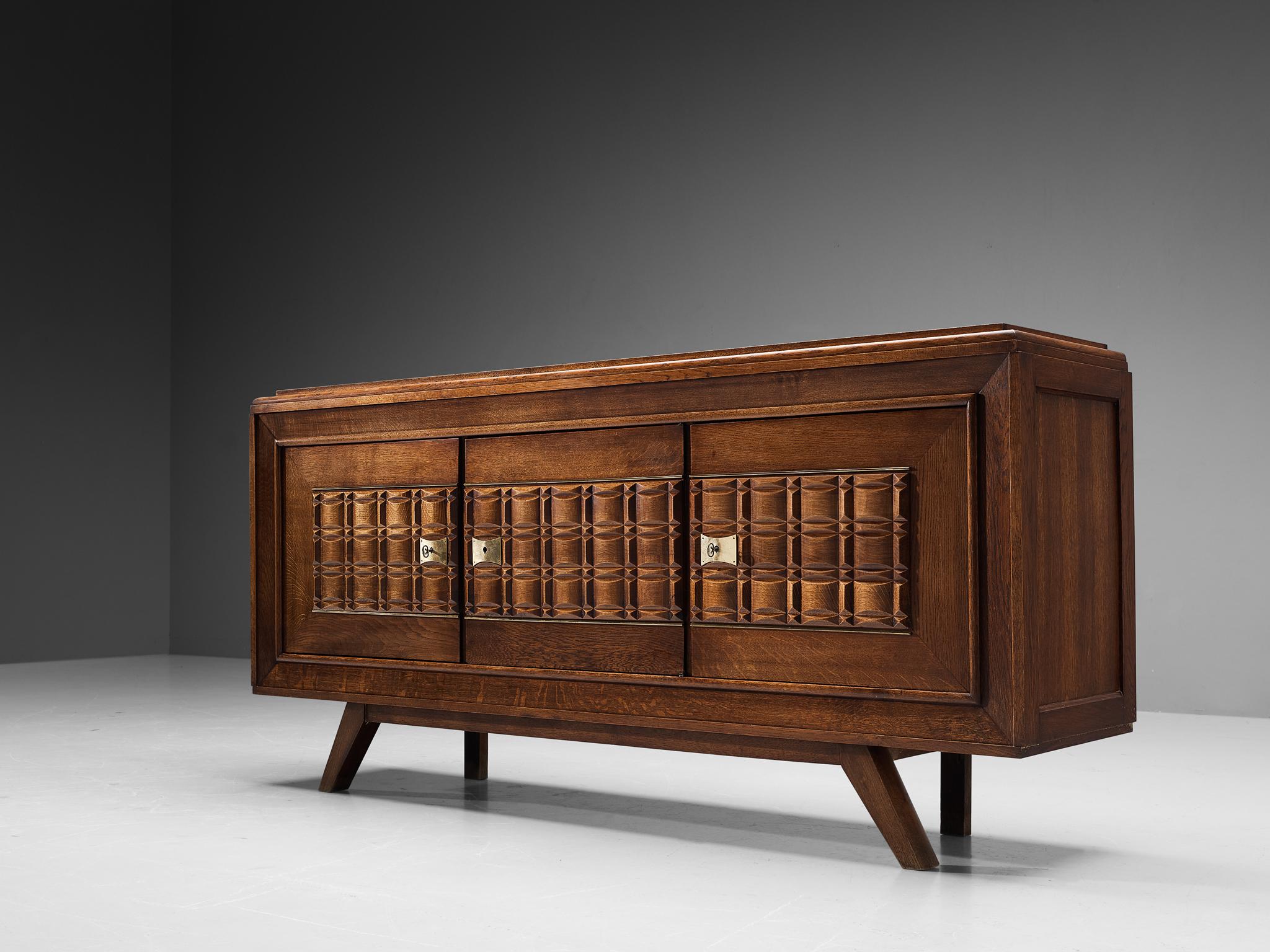 French Art Deco Sideboard in Oak and Brass For Sale 3