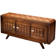 French Art Deco Sideboard in Oak and Brass