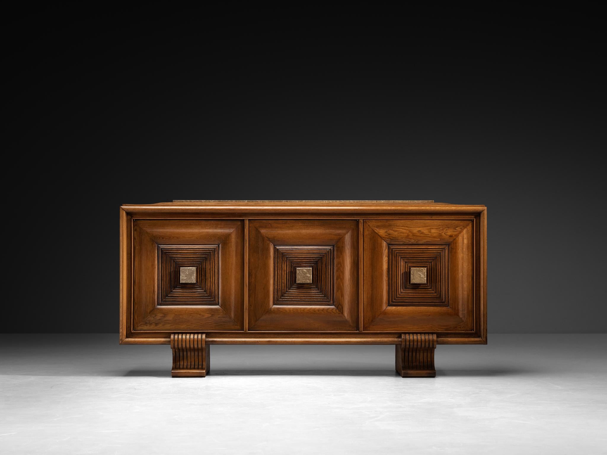 Französisches Sideboard aus Eiche und Stone im Art déco-Stil (Mitte des 20. Jahrhunderts) im Angebot