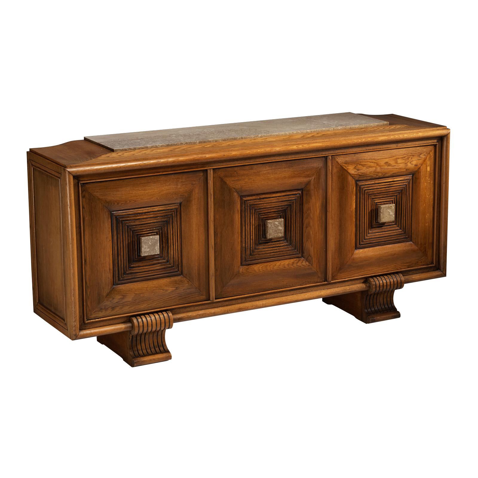 Französisches Sideboard aus Eiche und Stone im Art déco-Stil im Angebot