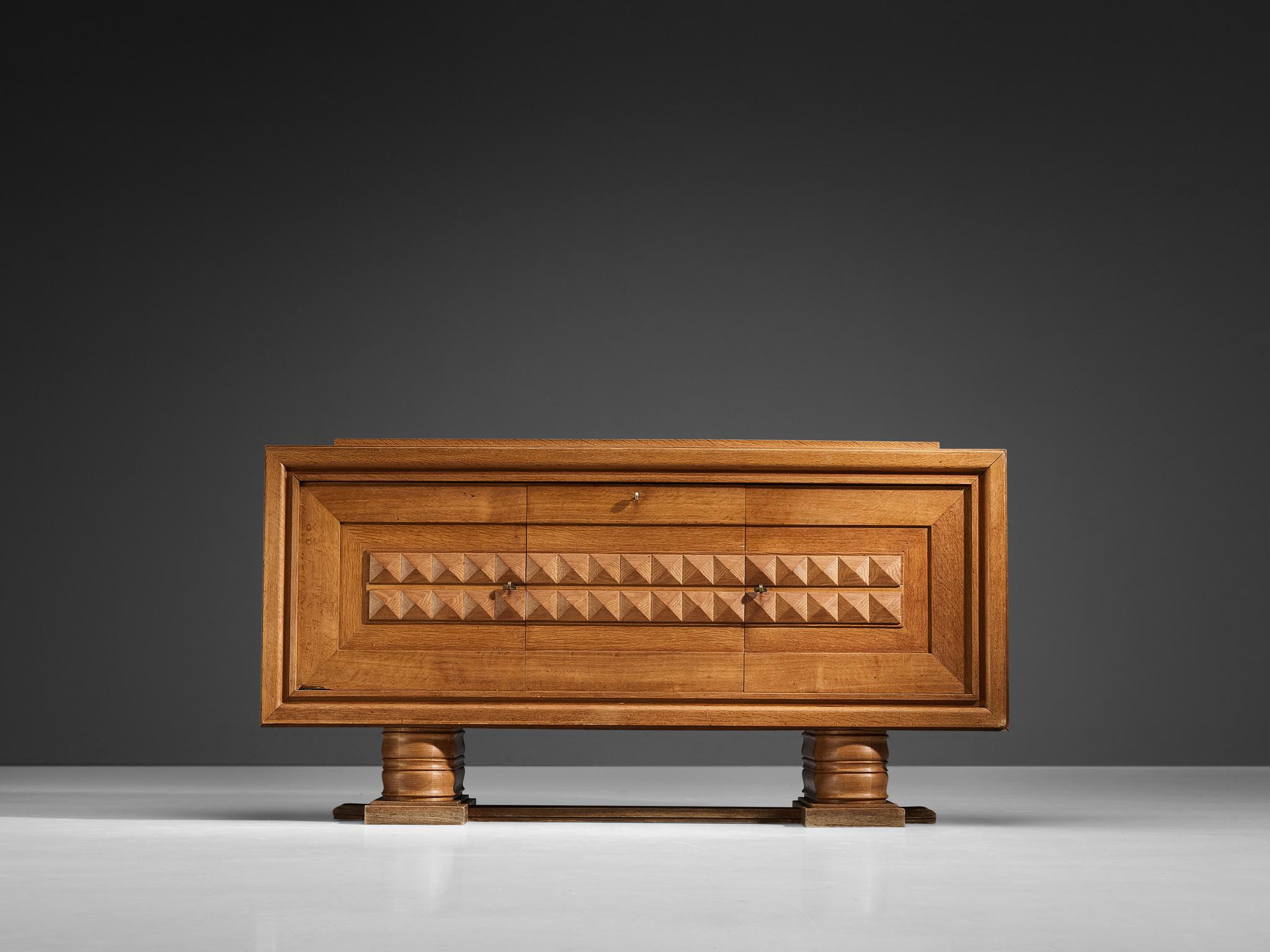 Brass French Art Deco Sideboard in Oak