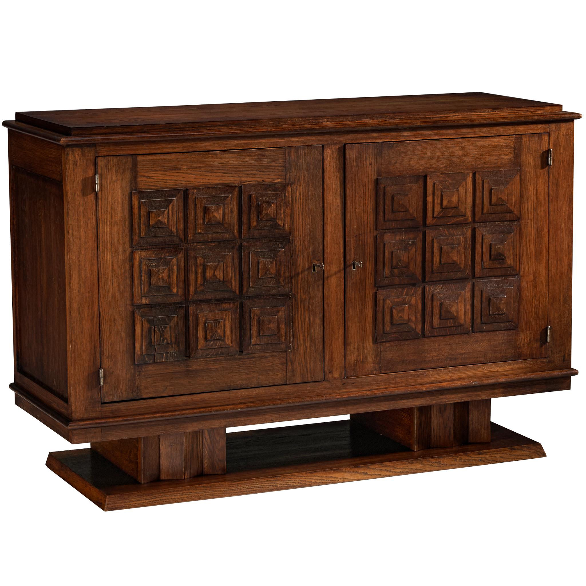 Credenza Art Deco francese in Oak con fronte geometrico in vendita