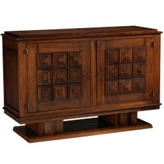 Credenza Art Deco francese in Oak con fronte geometrico