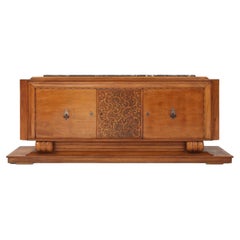 French Art Deco Sideboard in Oak with Grey Marble Top