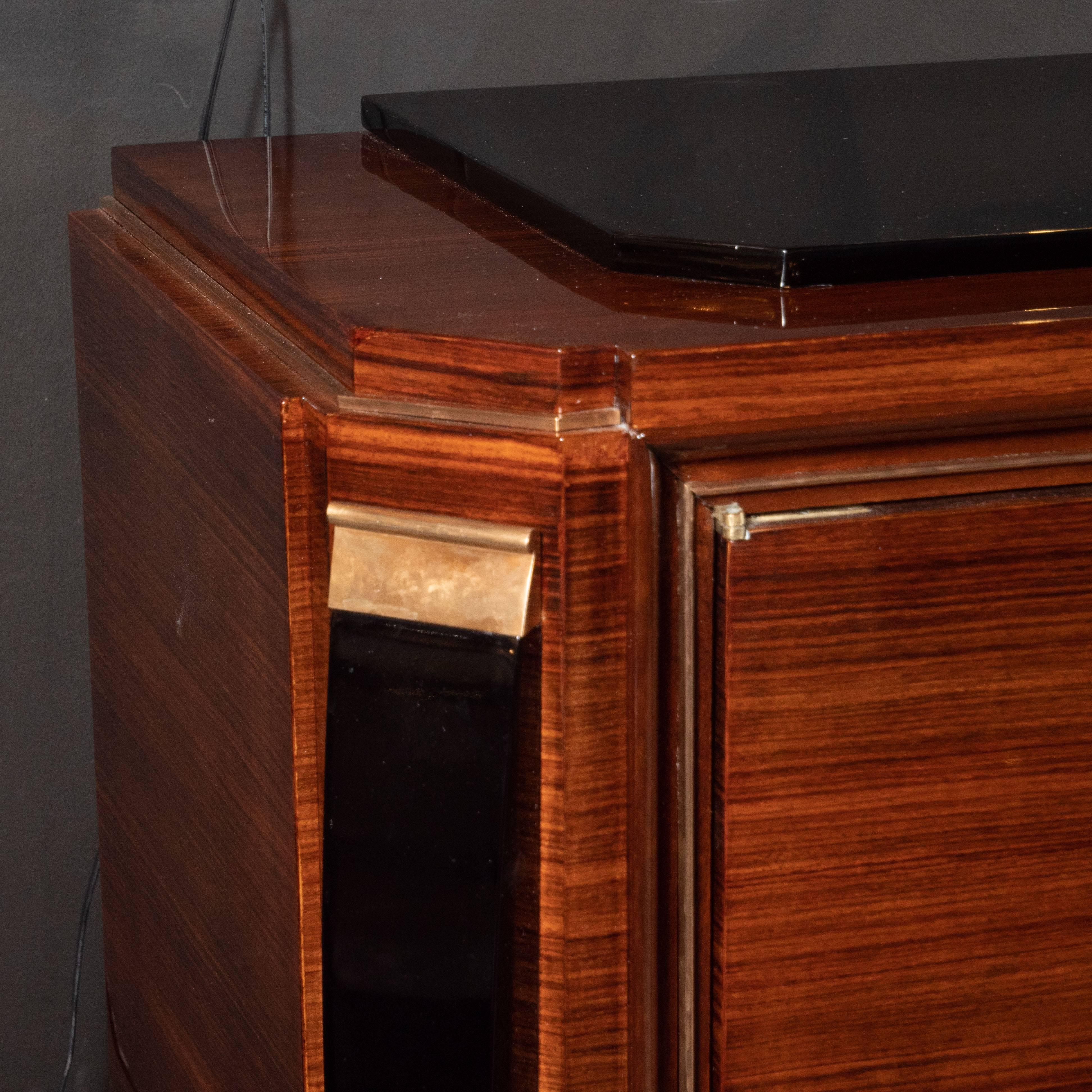 Mid-20th Century French Art Deco Sideboard in Rosewood and Black Lacquer with Bronze Mounts
