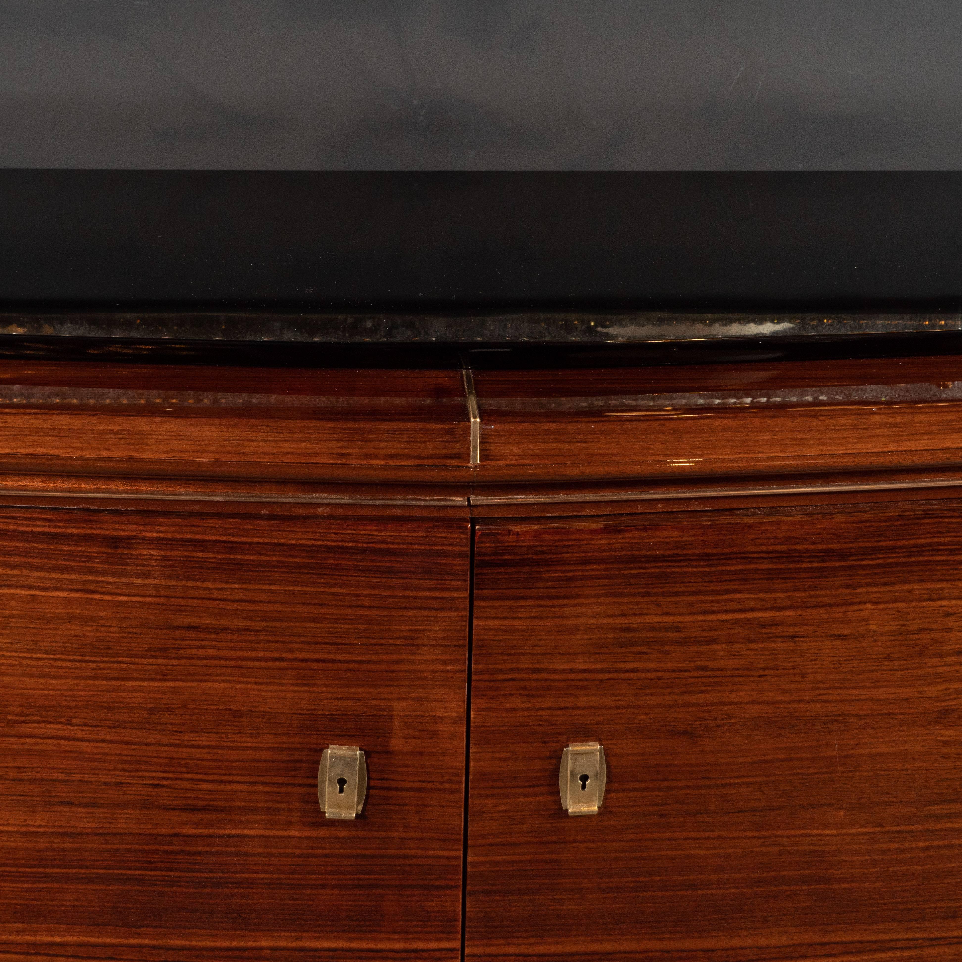 French Art Deco Sideboard in Rosewood and Black Lacquer with Bronze Mounts 1