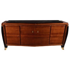 French Art Deco Sideboard in Rosewood and Black Lacquer with Bronze Mounts