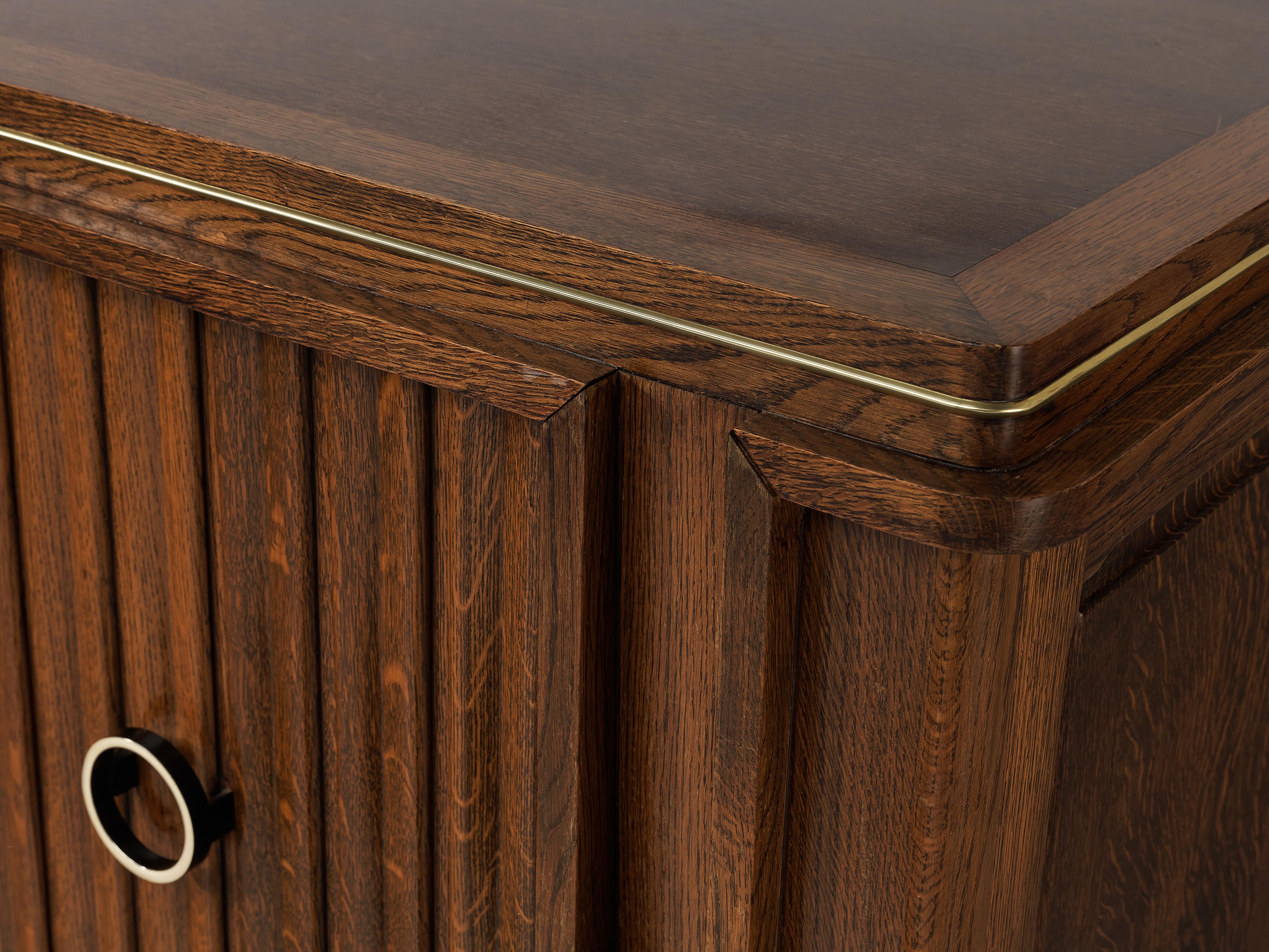 French Late Art Deco Sideboard in Solid Oak and Brass Details For Sale 4