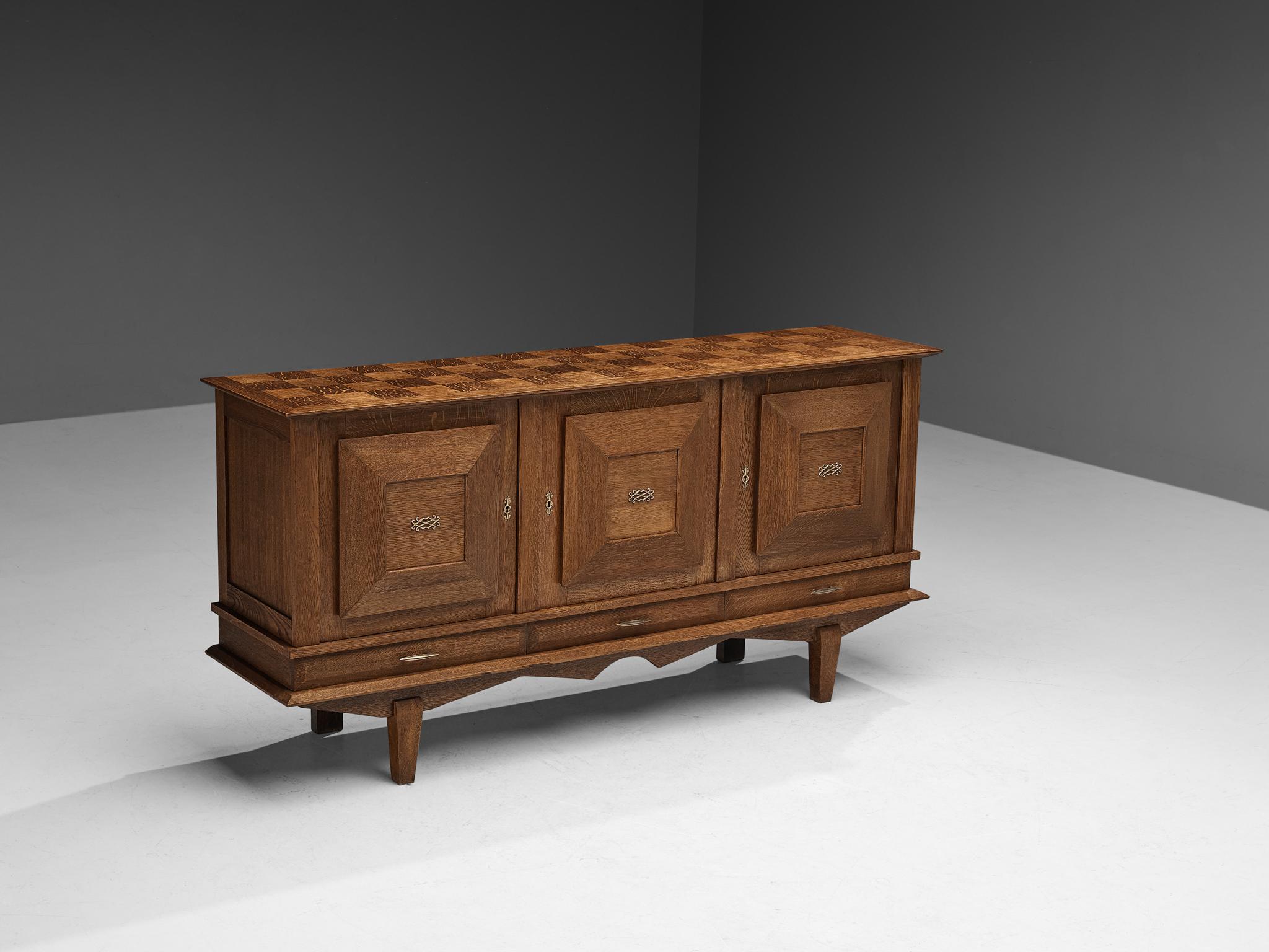 French Art Deco Sideboard in Solid Oak In Good Condition In Waalwijk, NL