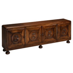Vintage French Art Deco Sideboard in Stained Oak and Chestnut 