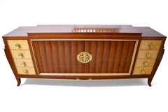 French Art Deco Sideboard in Two-Tone Exotic Wood Veneer with Brass Accents