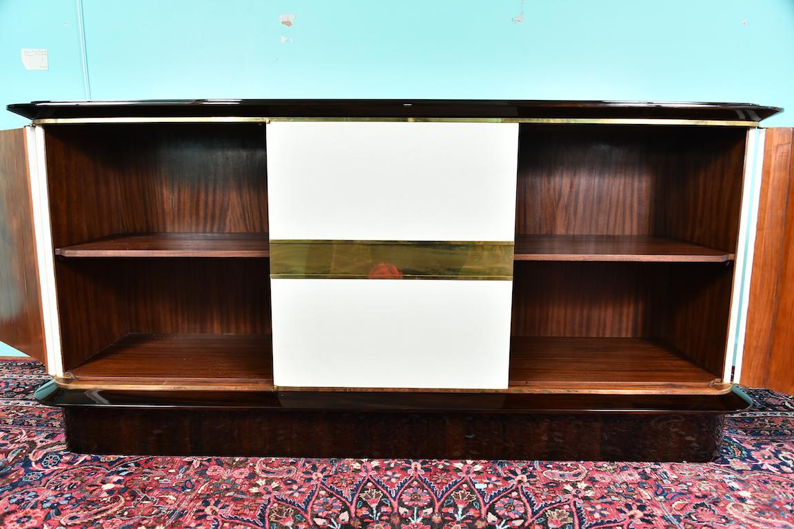 French Art Deco Sideboard in Walnut with White Leather, circa 1940-50s 1