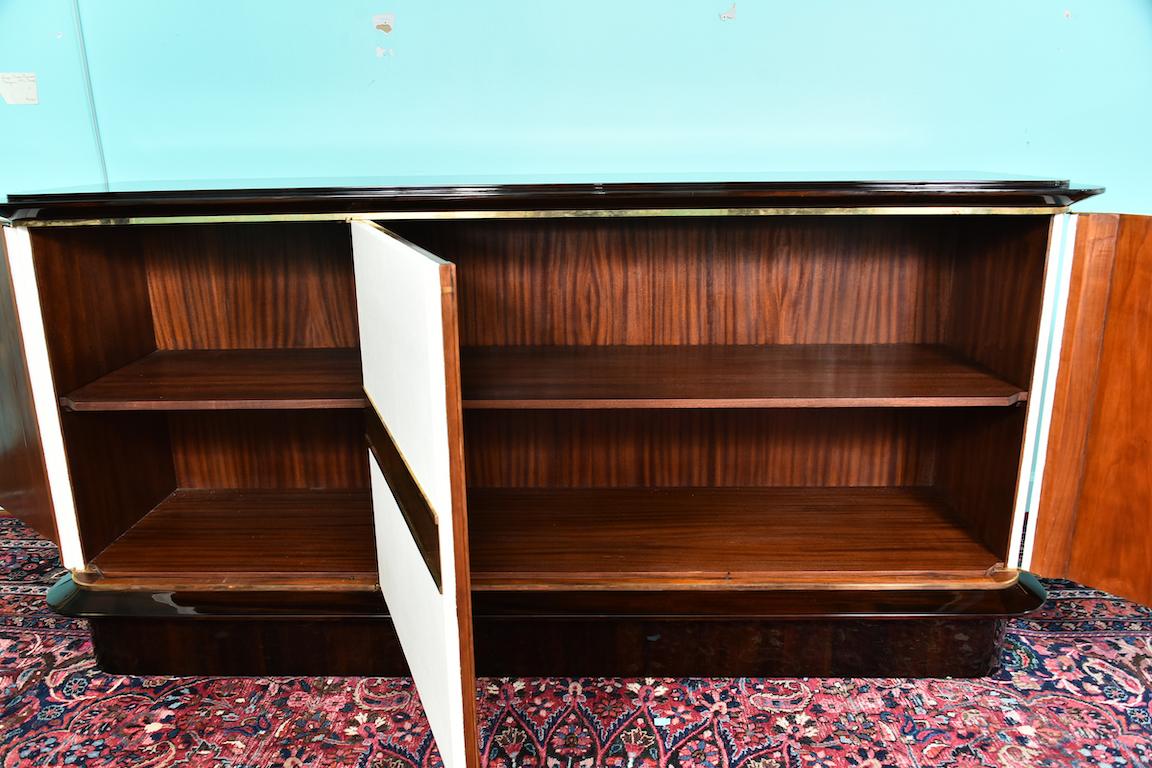 French Art Deco Sideboard in Walnut with White Leather, circa 1940-50s 2