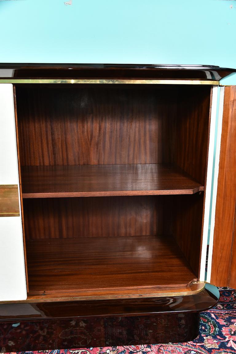 French Art Deco Sideboard in Walnut with White Leather, circa 1940-50s 4