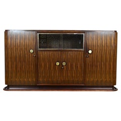 French Art Deco Sideboard, Macassar Ebony and Brass, 1930s