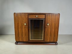 French Art Deco Sideboard, Macassar Ebony and Brass, Glass Vitrine, 1930s