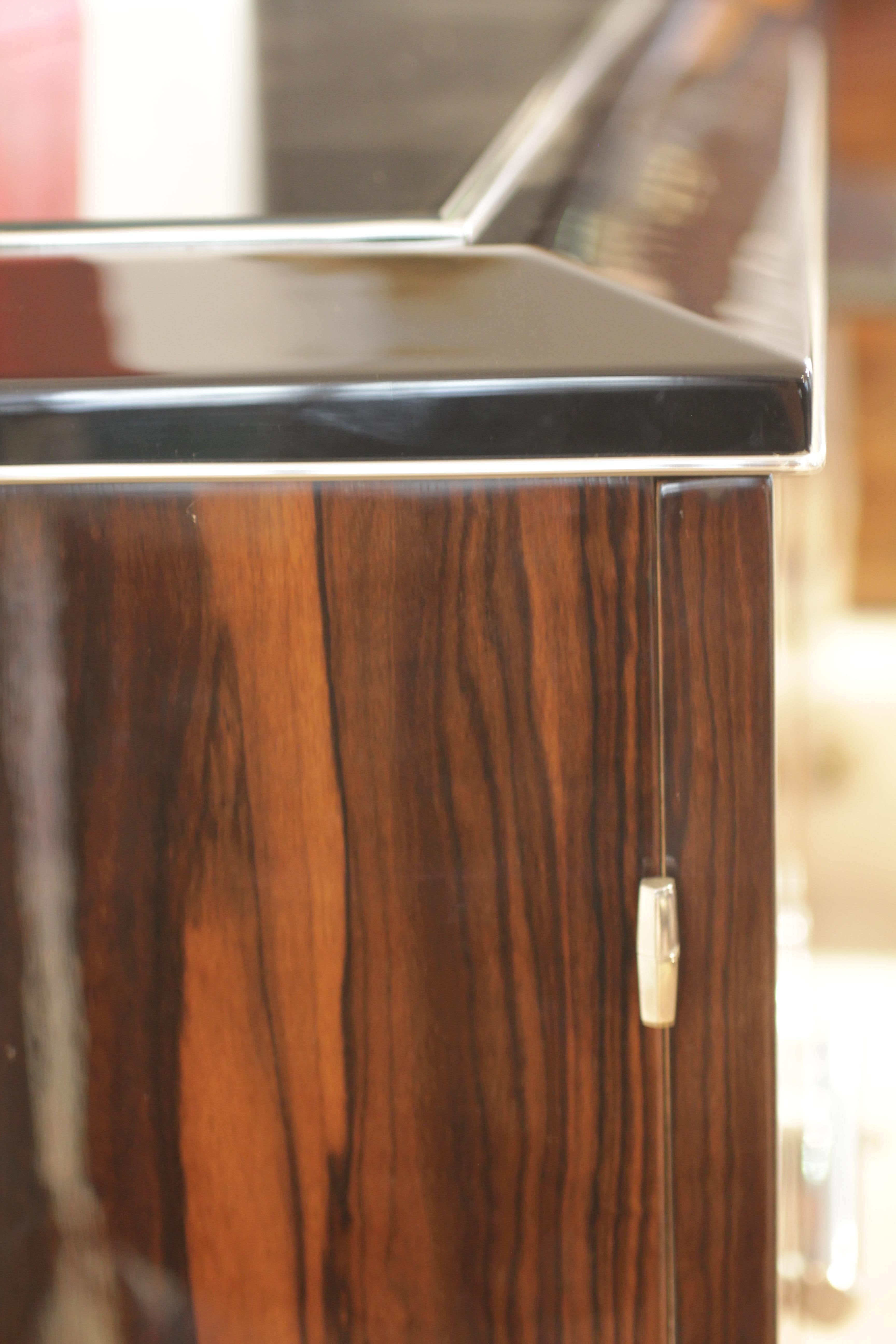 Art Deco Bar Sideboard, Macassar Veneer and Glass, France, circa 1925 8