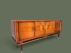 French Art Deco Sideboard, Mahogany and Marquetry, Tapered Legs, 1950s