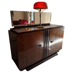 French Art Deco Sideboard, Mahogany with Chrome Handles, 1930s