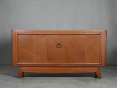 French Art Deco Sideboard, Oak and Brass, Sculptural Legs, 1940s