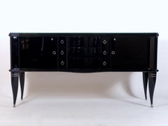French Art Deco Sideboard on high Feet in High Gloss Black Piano Lacquer