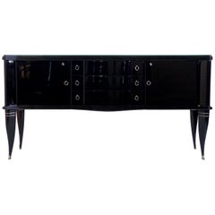 French Art Deco Sideboard on high Feet in High Gloss Black Piano Lacquer