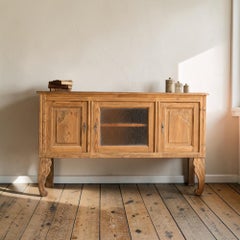 French Art Deco Sideboard, Pine and Textured Glass, Carved Legs, 1930s