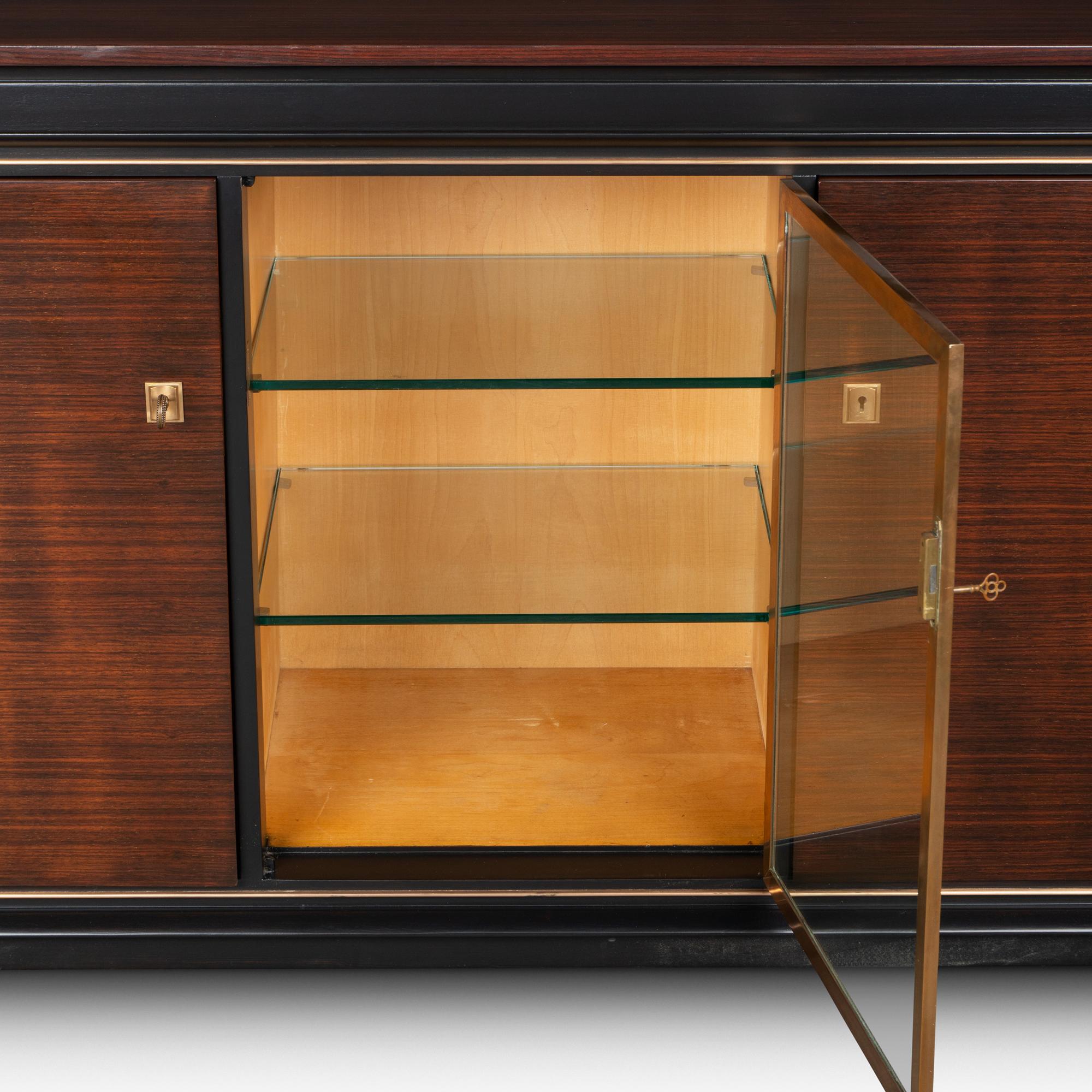 Credenza Server Art-Deco Francese in Ebano Macassar, Oak e Ottone in vendita 5