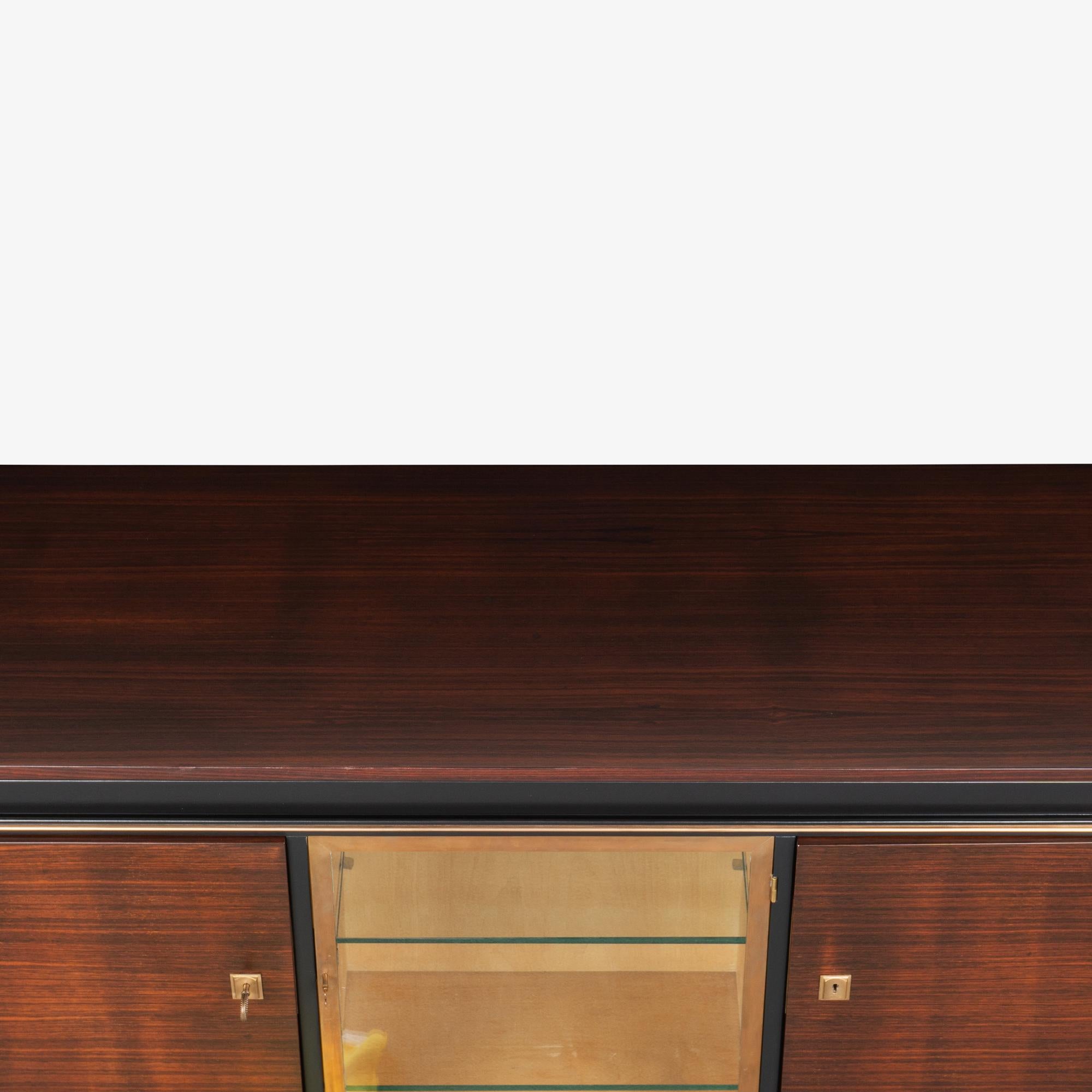 Credenza Server Art-Deco Francese in Ebano Macassar, Oak e Ottone in vendita 8