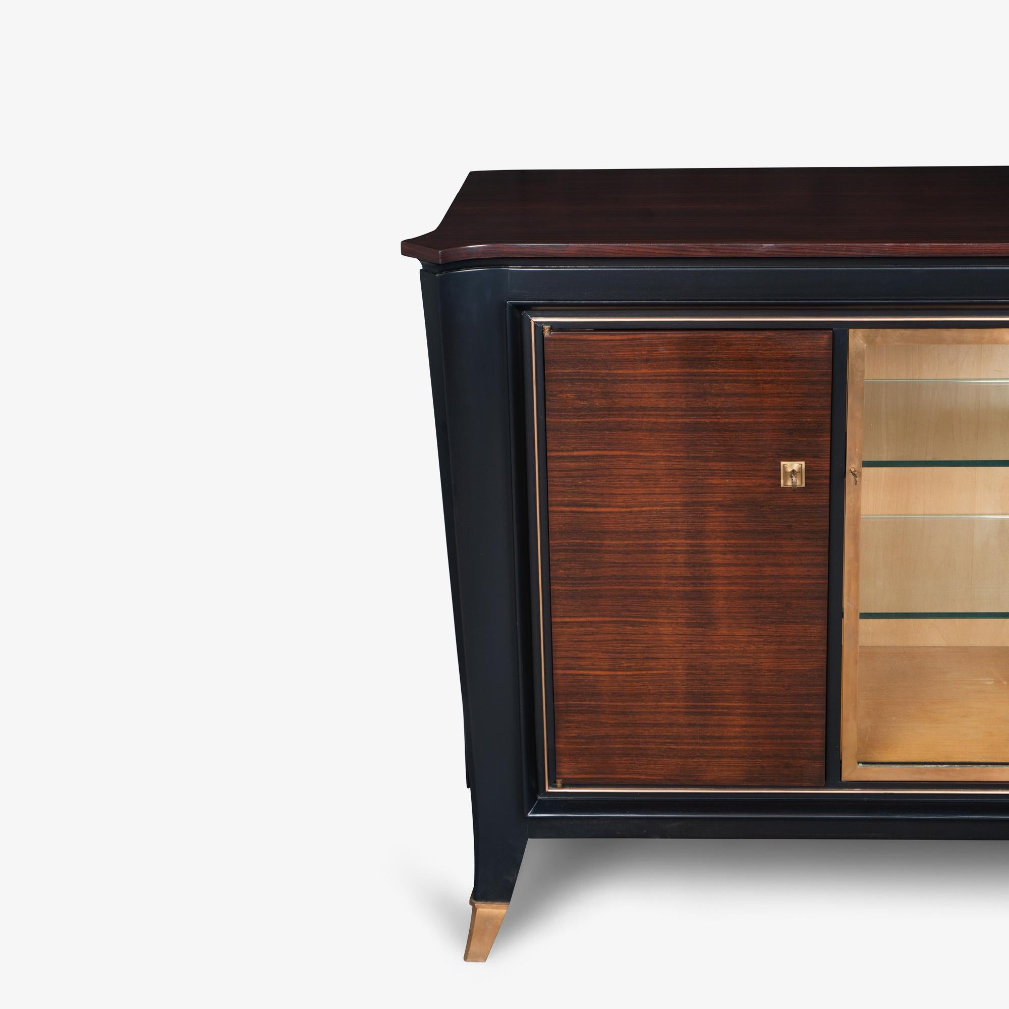 Credenza Server Art-Deco Francese in Ebano Macassar, Oak e Ottone in vendita 1