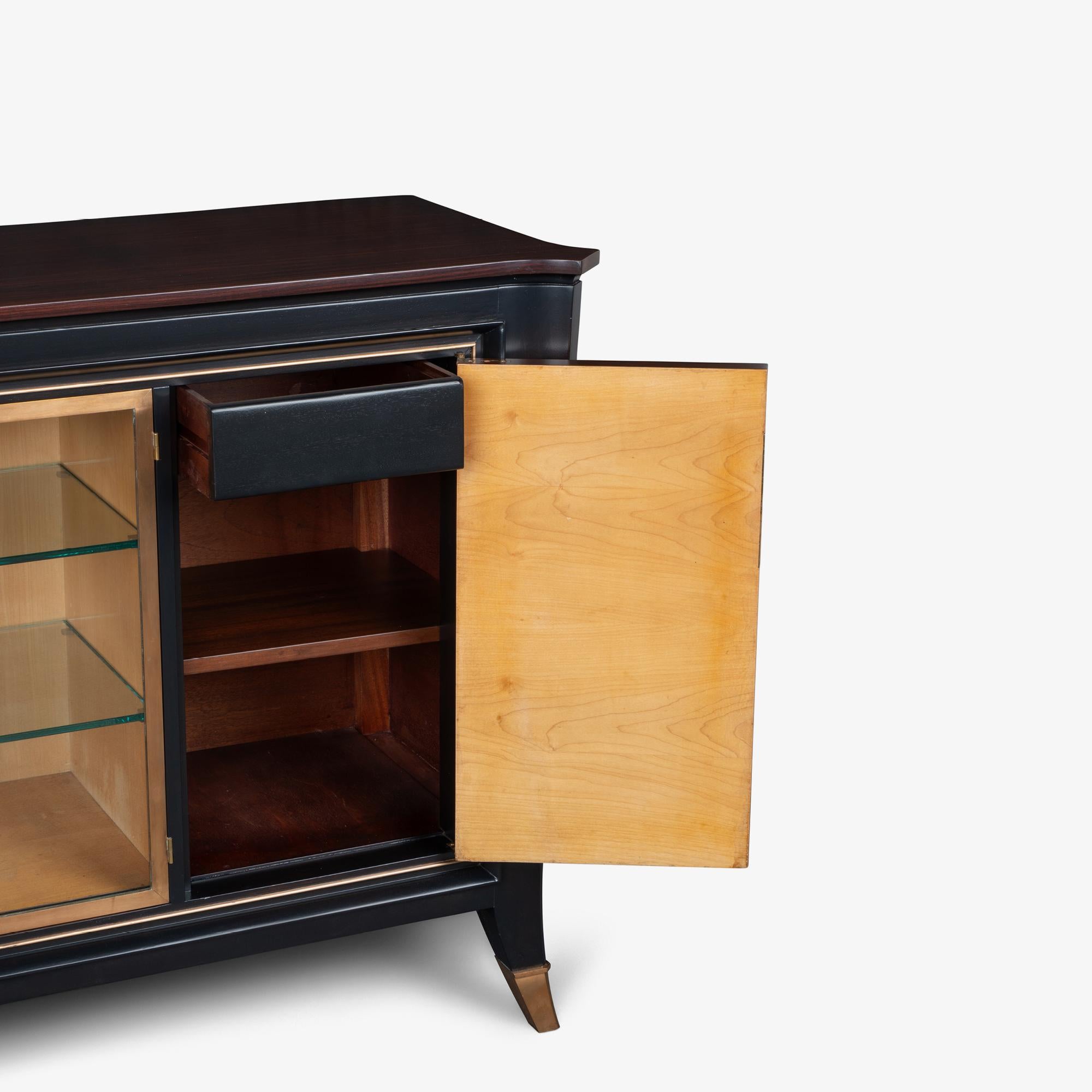 Credenza Server Art-Deco Francese in Ebano Macassar, Oak e Ottone in vendita 2