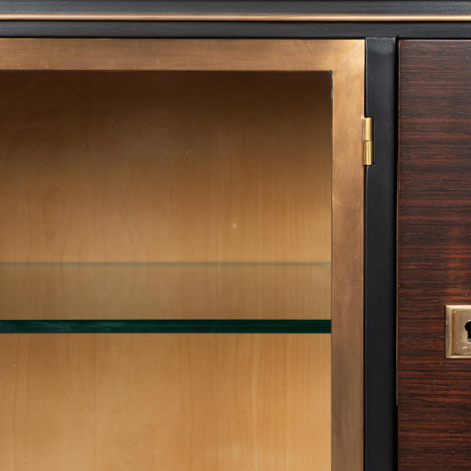 Credenza Server Art-Deco Francese in Ebano Macassar, Oak e Ottone in vendita 3