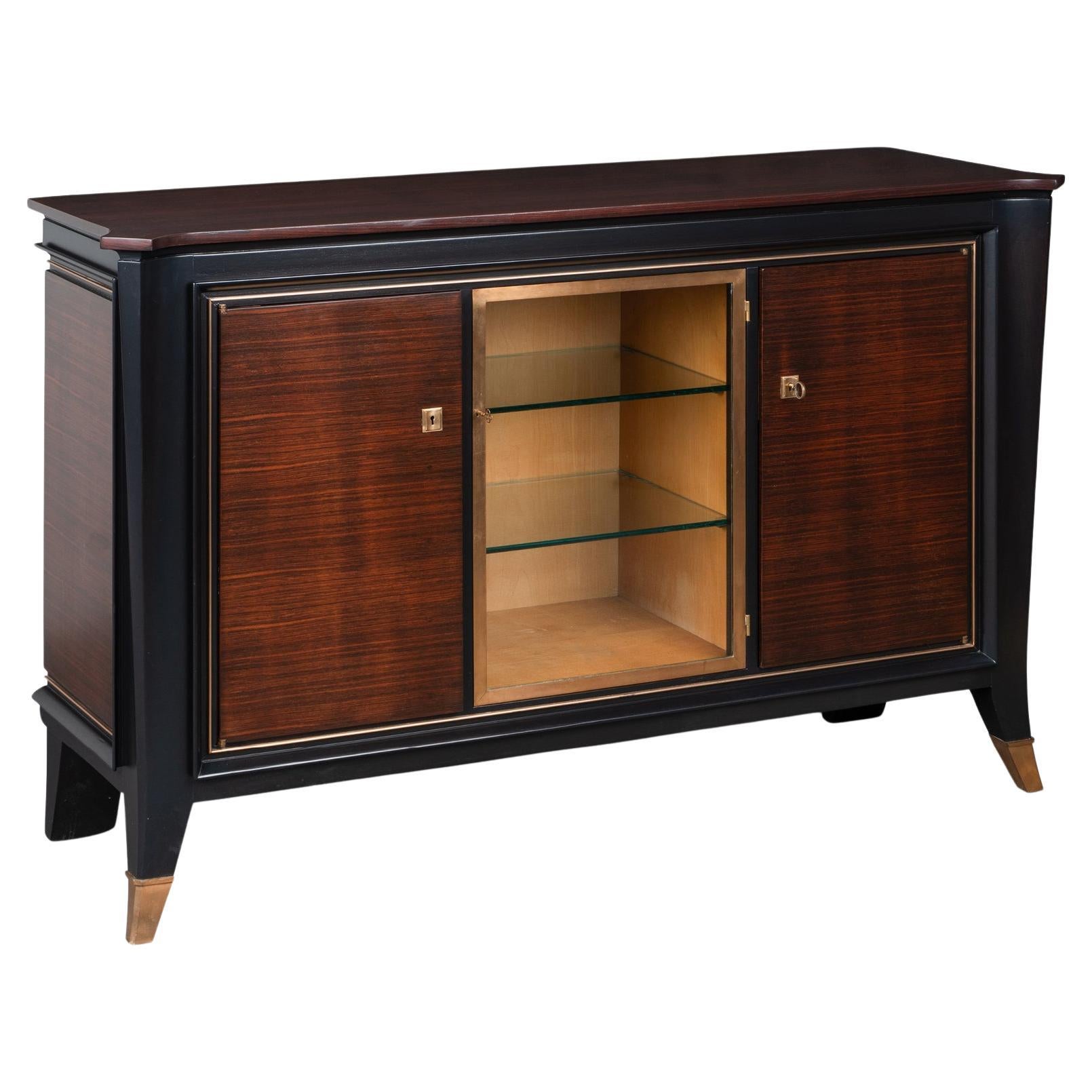 French Art-Deco Sideboard Server in Macassar Ebony, Oak, and Brass