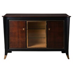 Credenza Server Art-Deco Francese in Ebano Macassar, Oak e Ottone