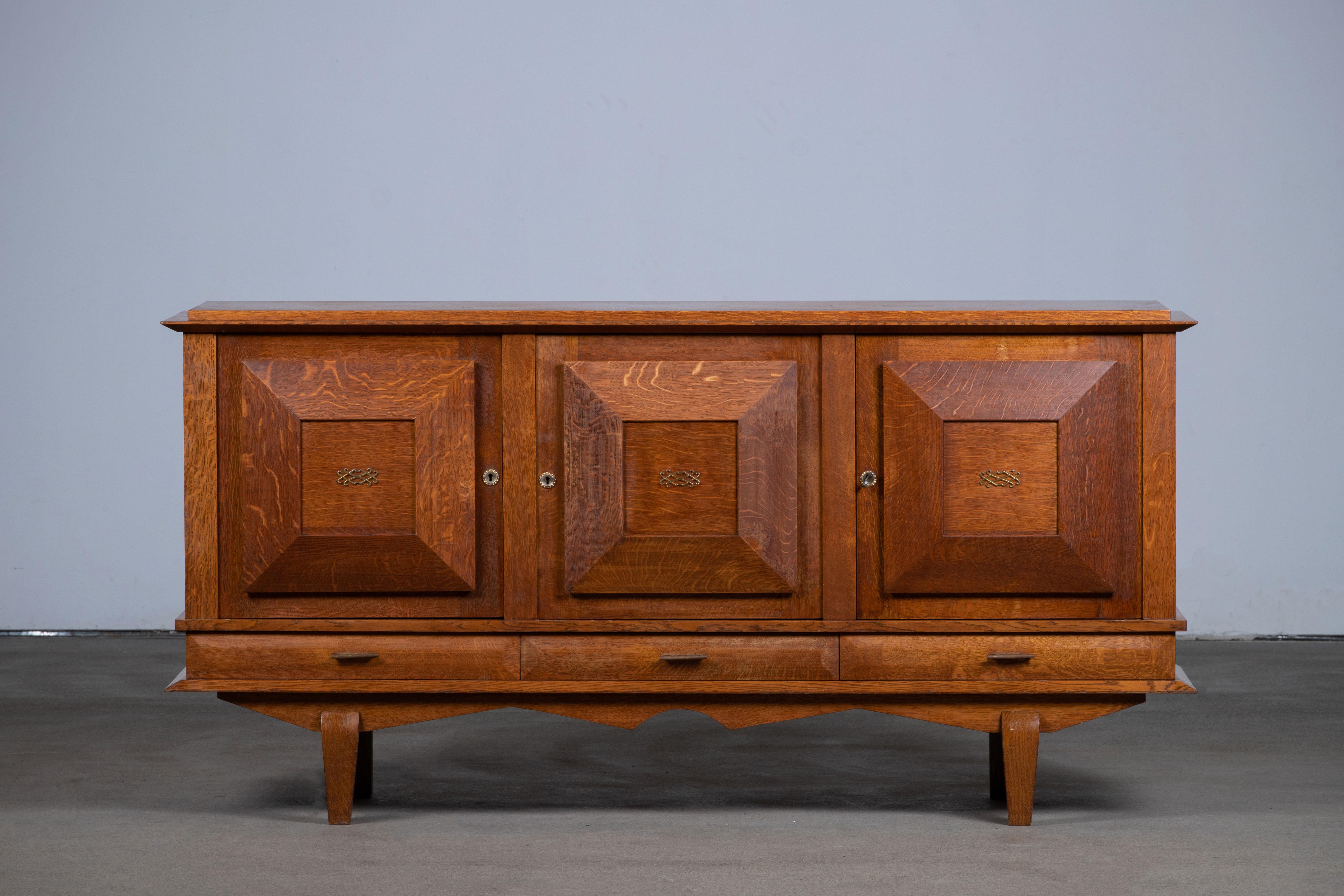 French Art Deco Sideboard Solid Oak, France, 1940s 9