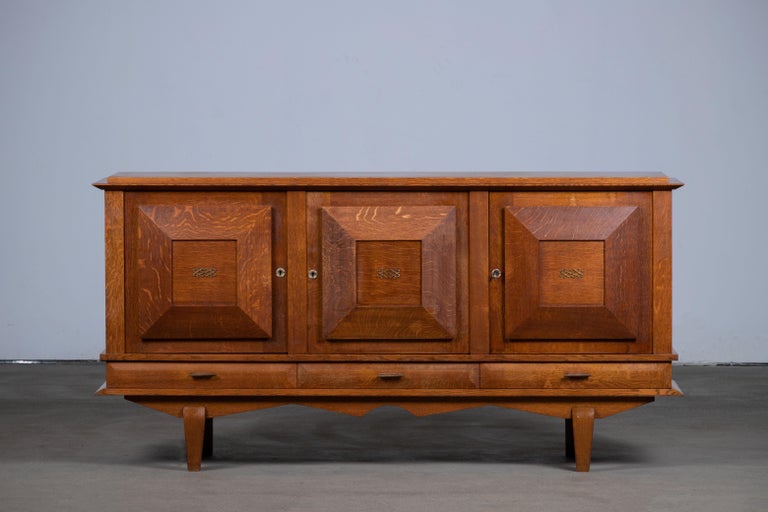 French Art Deco Sideboard Solid Oak, France, 1940s For Sale 9
