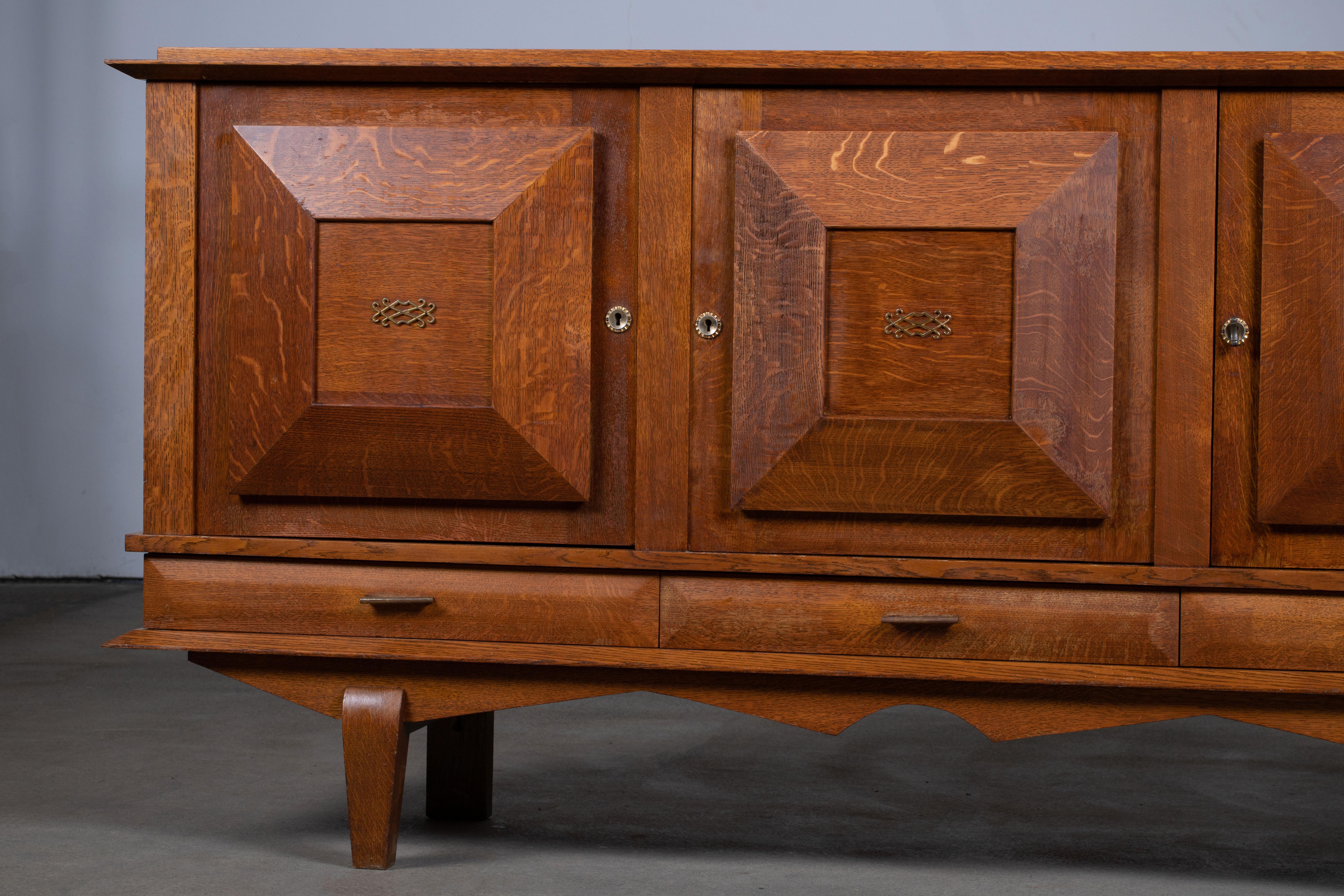 Mid-20th Century French Art Deco Sideboard Solid Oak, France, 1940s