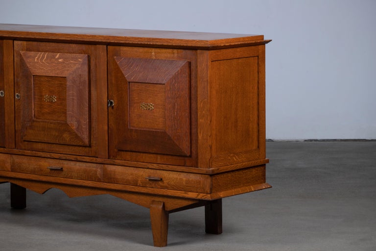 French Art Deco Sideboard Solid Oak, France, 1940s For Sale 2